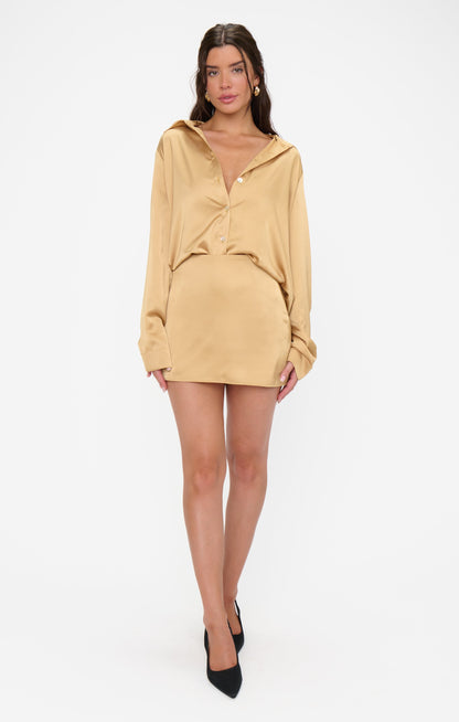 All Night Skort ~ True Gold Luxe Satin