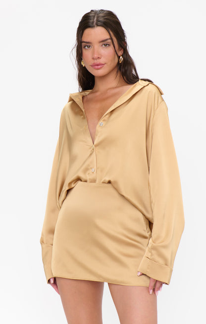 All Night Skort ~ True Gold Luxe Satin