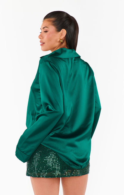 Smith Button Down ~ Emerald Luxe Satin