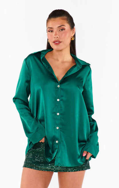 Smith Button Down ~ Emerald Luxe Satin