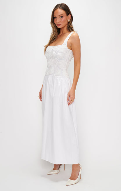 Bradshaw Maxi Dress ~ Rosette Mesh White