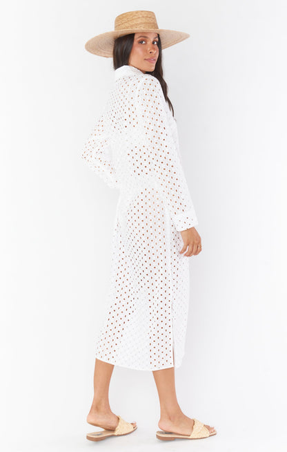 Dayton Button Down Midi Dress ~ White Eyelet