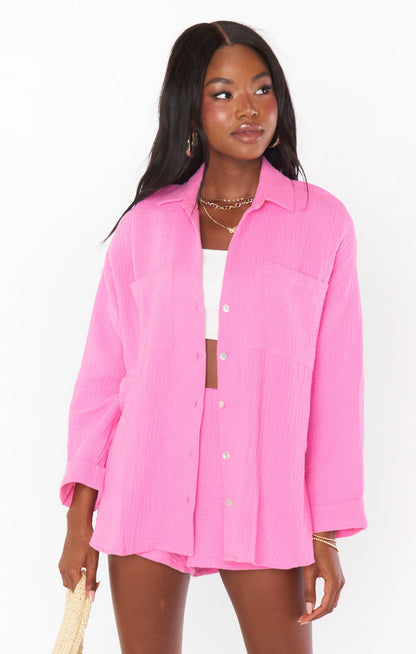 Weekday Button Up ~ Bubblegum Gauze