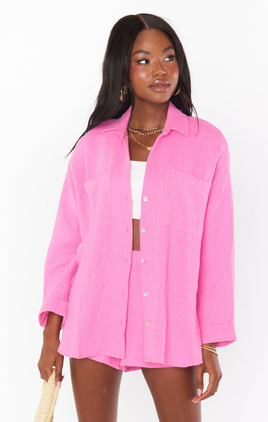 Weekday Button Up ~ Bubblegum Gauze