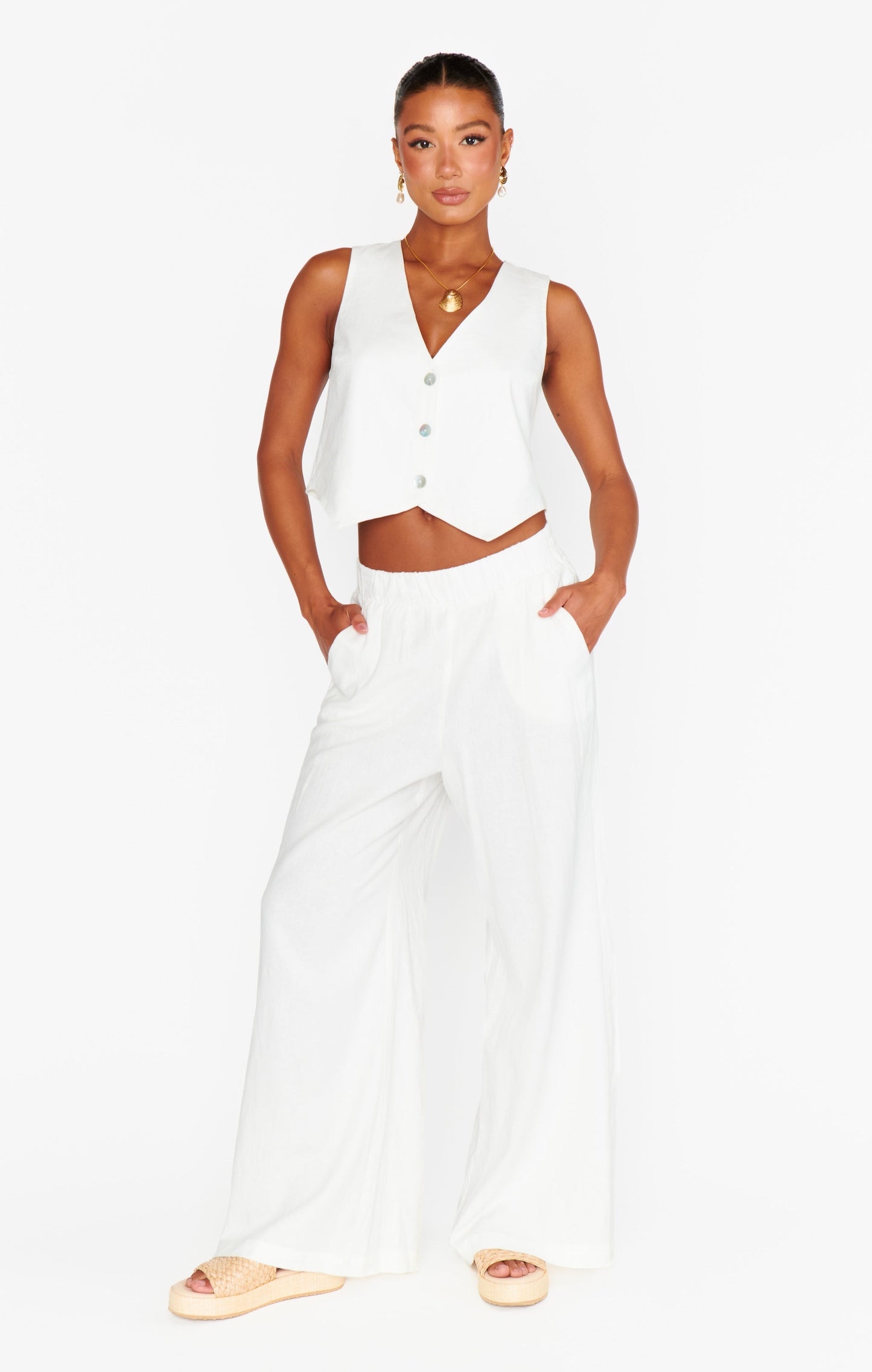 Vicky Vest Top ~ White Linen