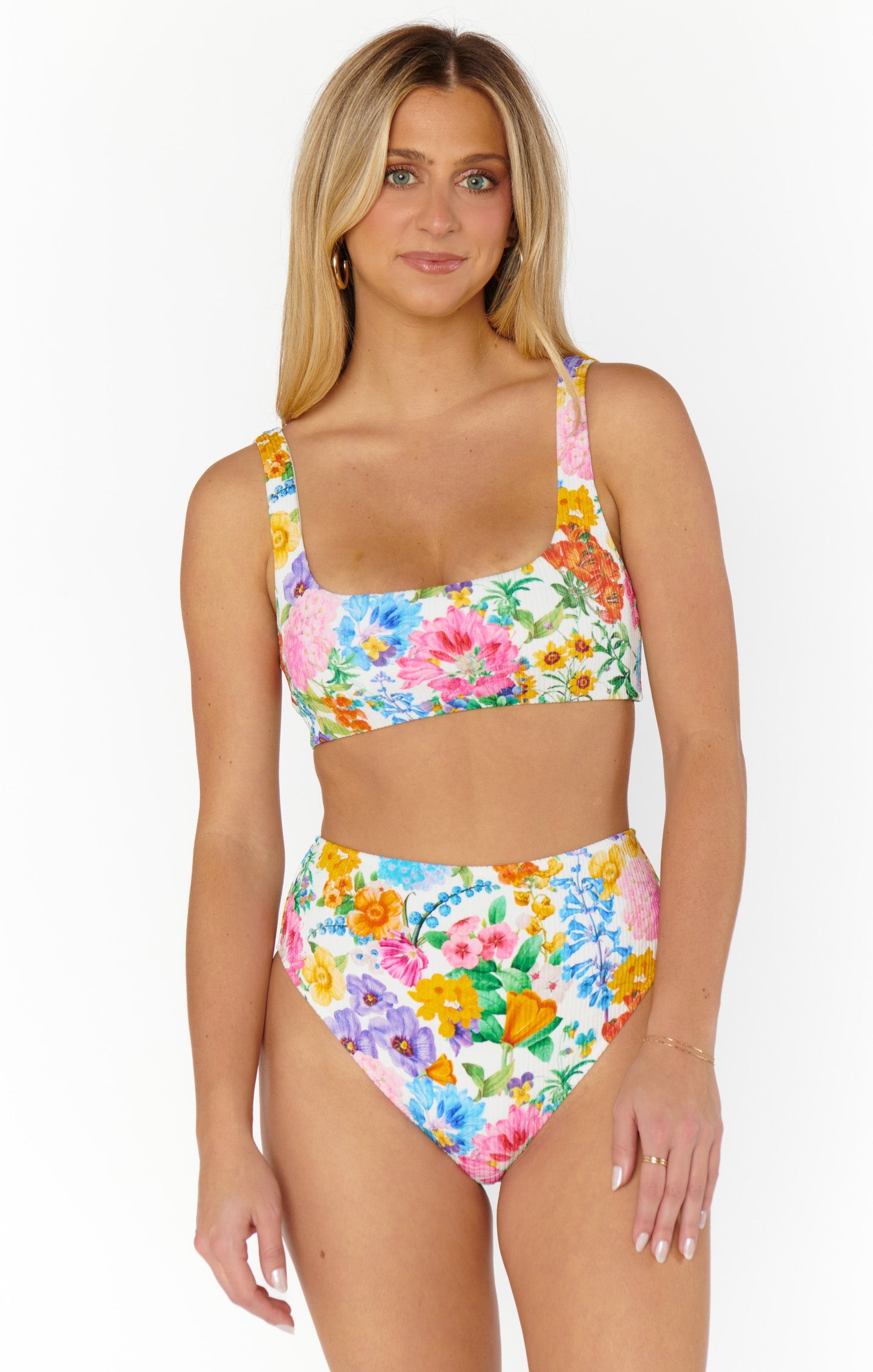 Hot Tub Top ~ Ivory Botanical Rib Scrunch