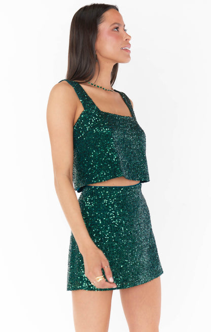 All Night Skort ~ Emerald Sequins