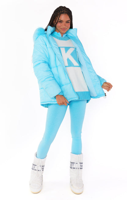 Snowbird Puffer Jacket ~ Powder Blue with Faux Fur