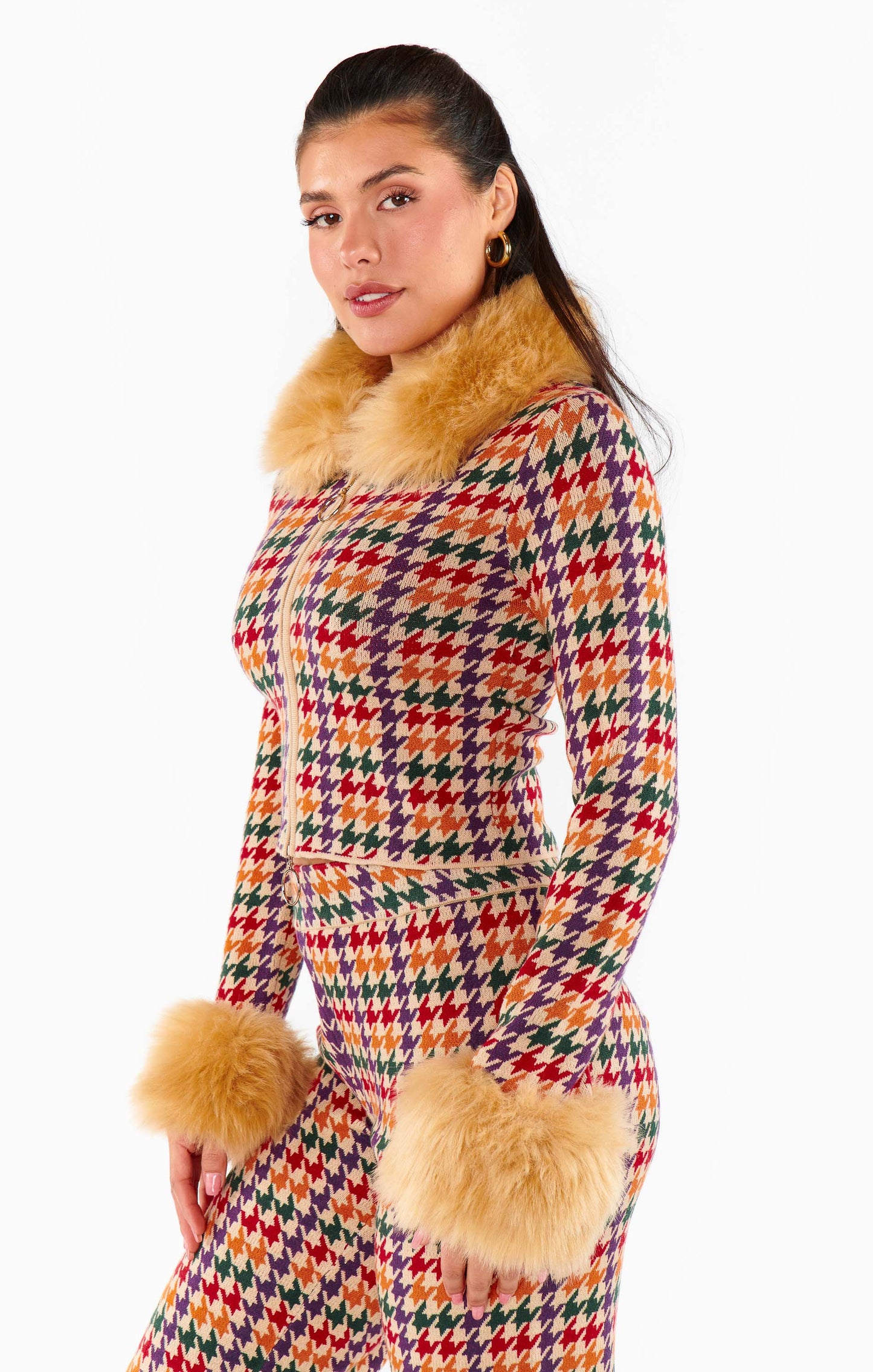 Zermatt Zip Up ~ Valley Houndstooth Faux Fur