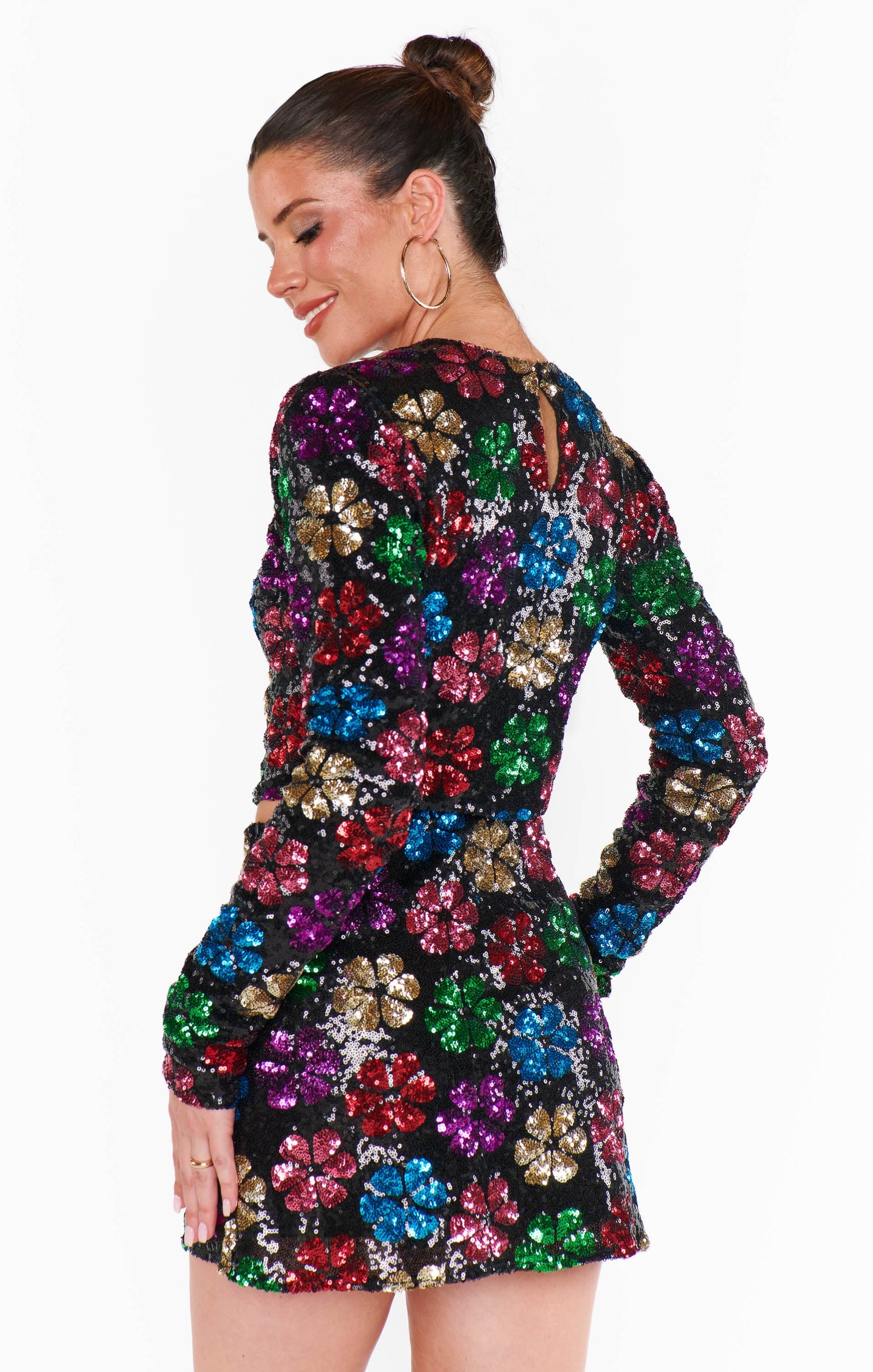 Last Call Top ~ Flower Pop Multi Sequins