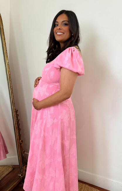Mia Midi Dress ~ Pink Clip Floral