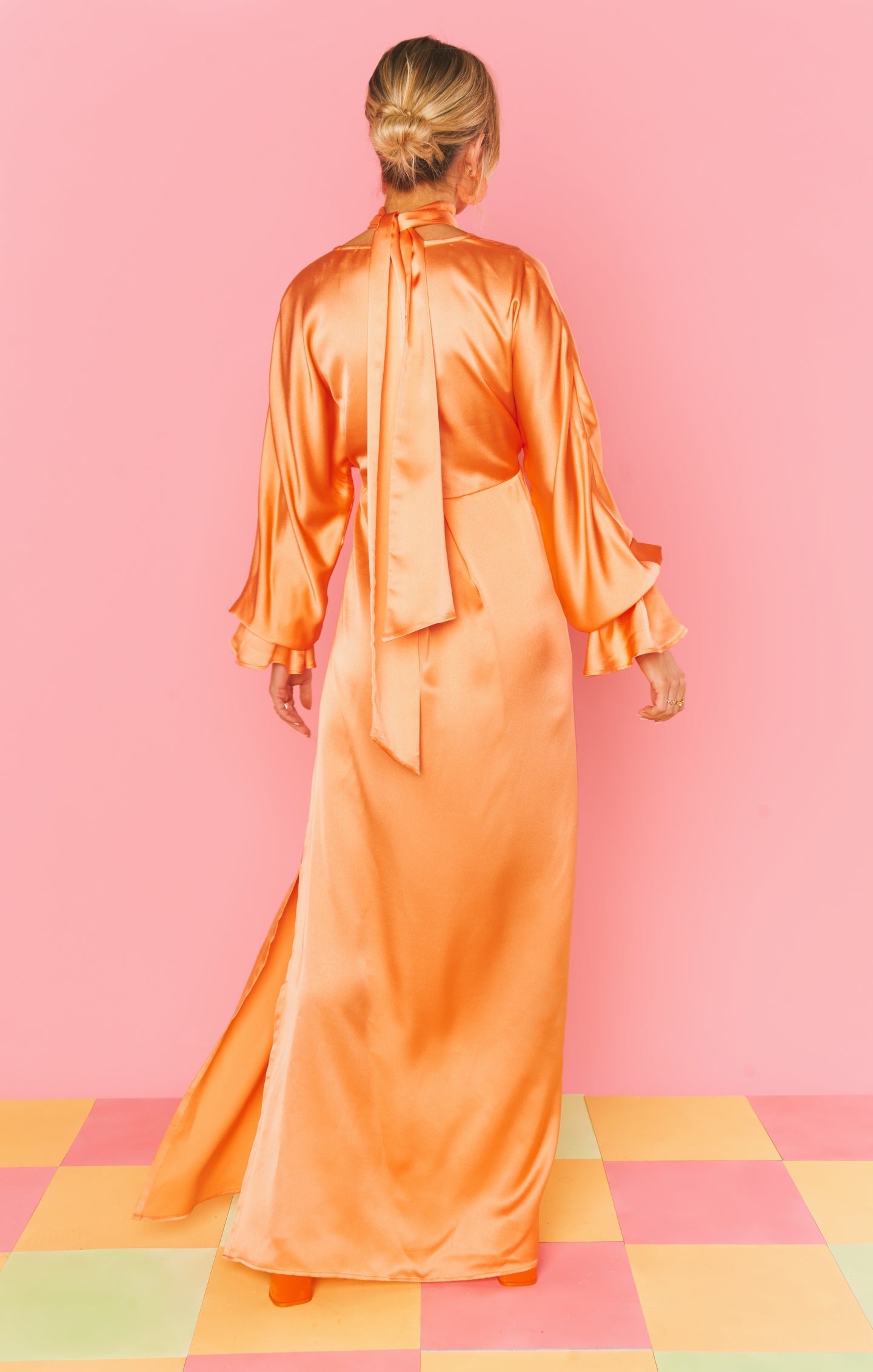 Thalia Maxi Dress ~ Cantaloupe Luxe Satin