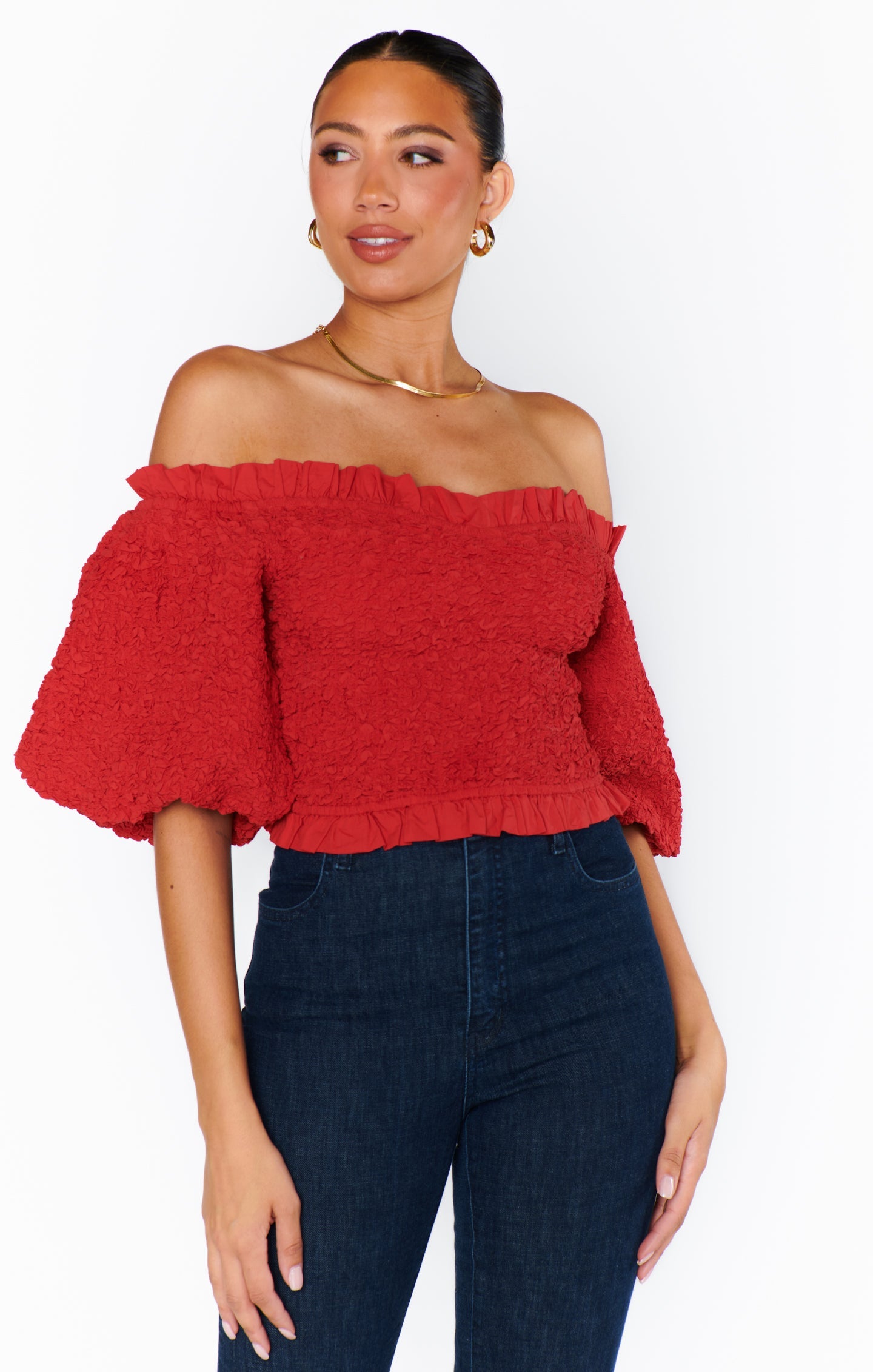 Rom Com Top ~ Red Texture Stretch