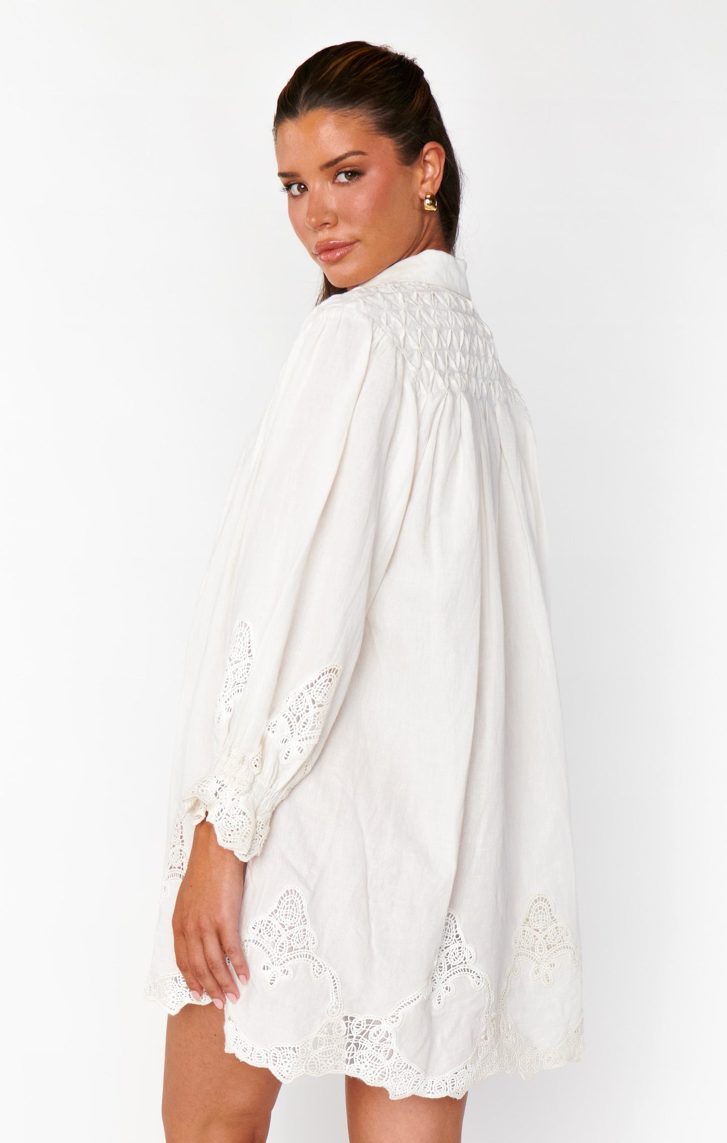 Leona Mini Dress ~ White Lace Embroidery