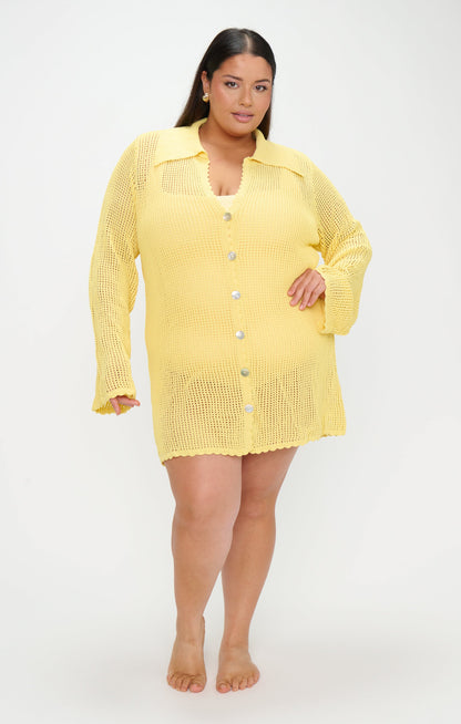 Button Up Coverup ~ Yellow Crochet