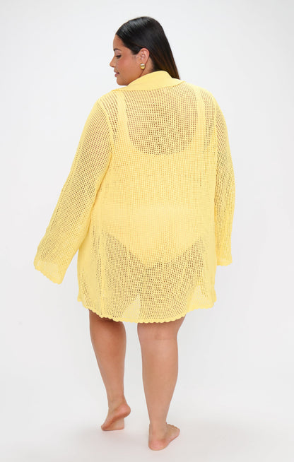 Button Up Coverup ~ Yellow Crochet