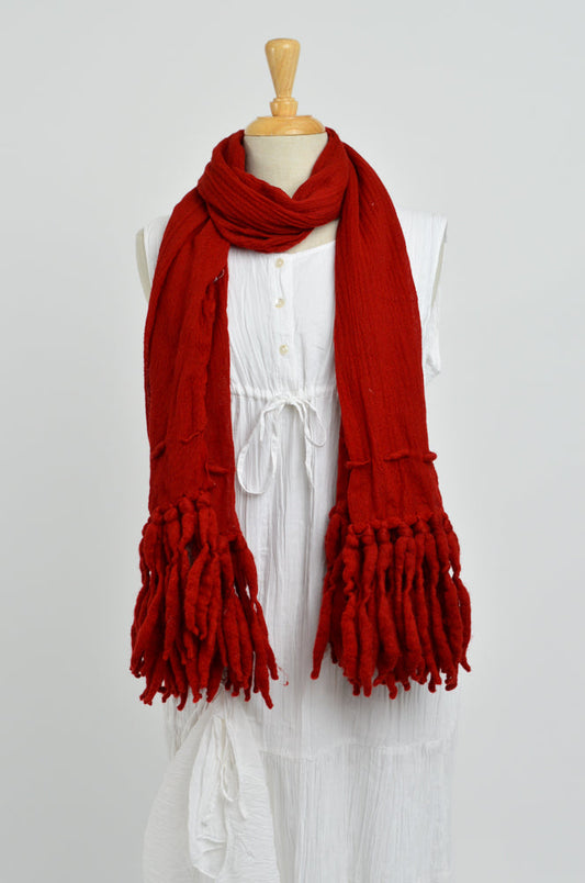 Pure Wool Scarf - Ruby Red