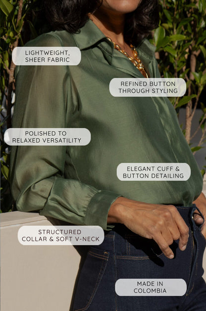 Maribelle Sheer Long Sleeve Top in Olive