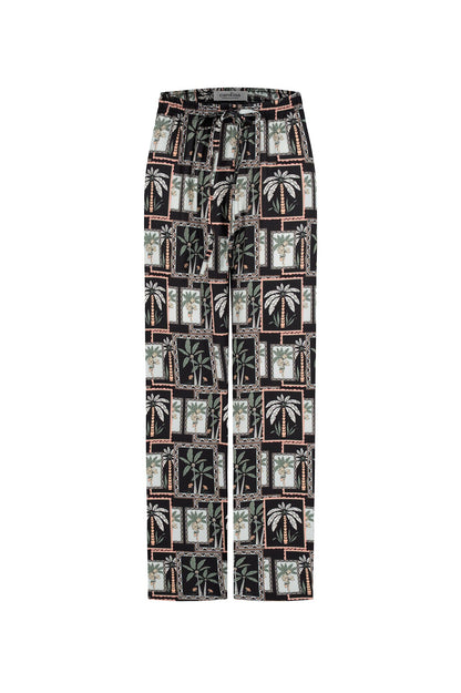 Maui Palm Print Pants in Black and Green