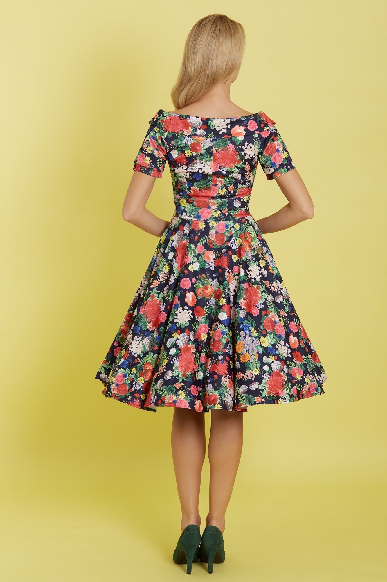 Darlene Midnight Garden Off Shoulder Swing Dress