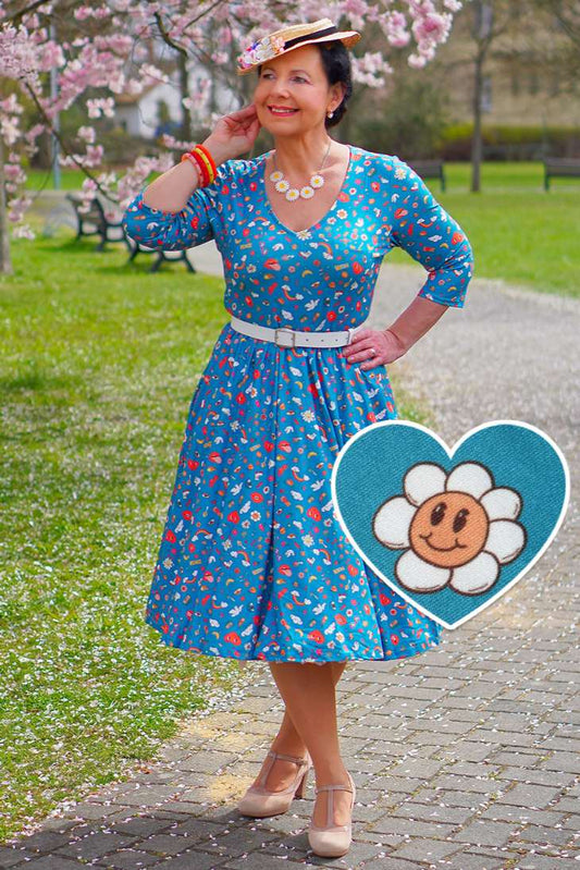 Billie Groovy Turquoise Long Sleeved Dress