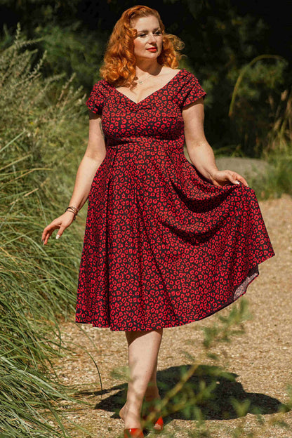 Lily Black & Red Cheetah Print Off Shoulder Dress