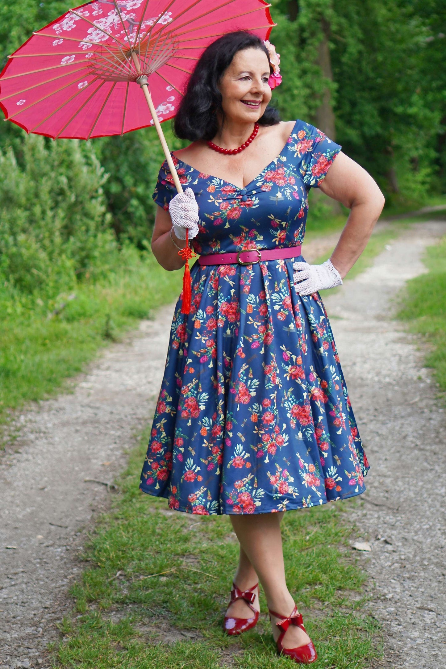 Lily Floral Dragonfly Off Shoulder Dress