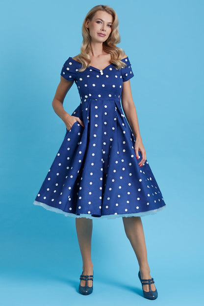 Lily Blue Polka Dot Off Shoulder Full Circle Dress
