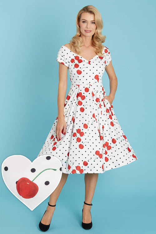 Lily Rockabilly Polka & Cherry White Swing Dress