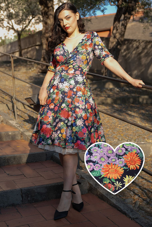 Matilda Navy Blue Midnight Garden Floral Wrap Dress