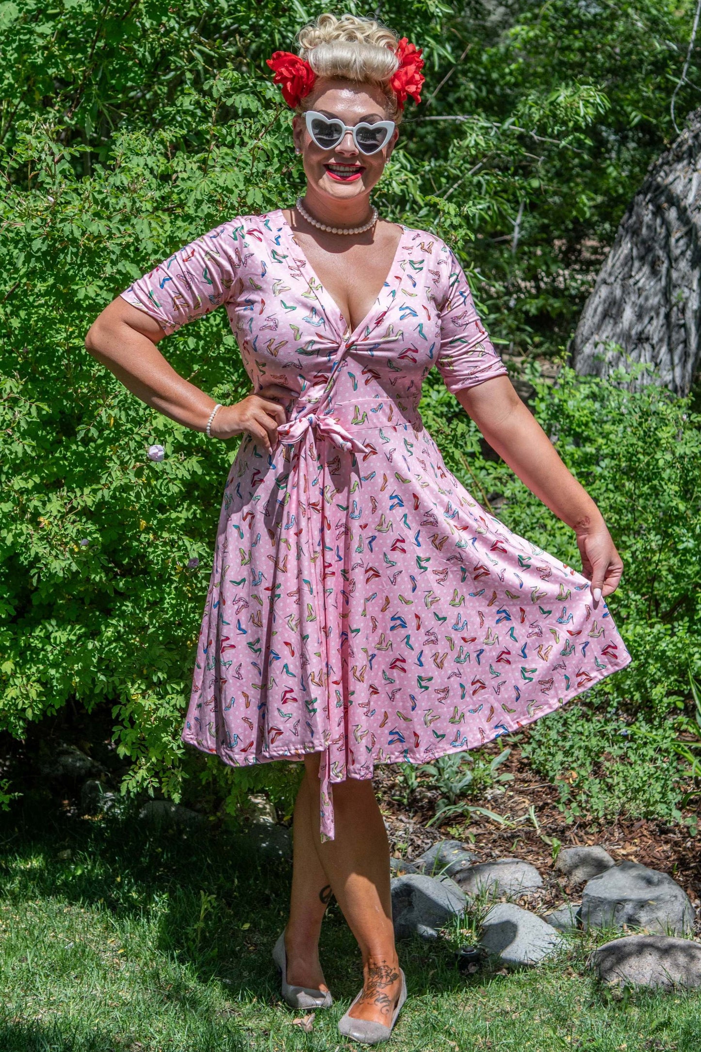 Matilda Pink Stiletto Print Wrap Dress