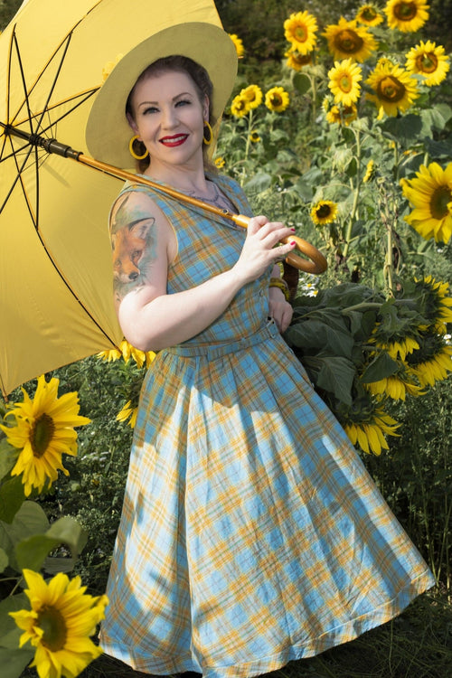 Maverick 50s Style Blue & Yellow Check Shirt Dress