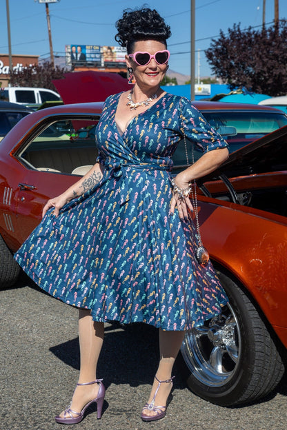 Matilda Navy Blue Seahorse Wrap Dress