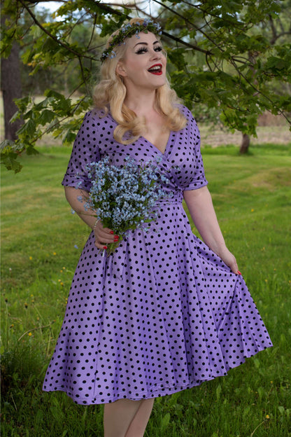 Matilda Lavender Polka Dot Wrap Dress