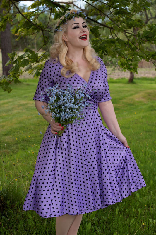 Matilda Lavender Polka Dot Wrap Dress