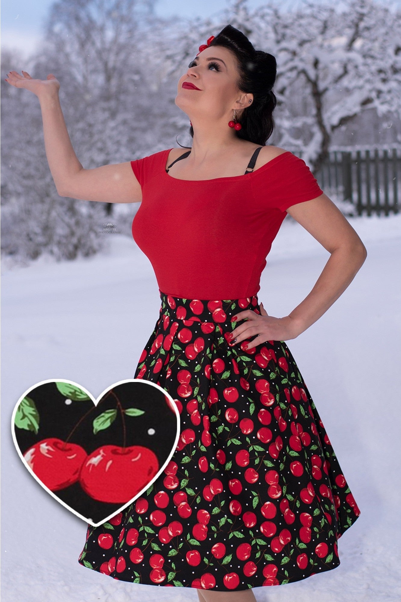 Carolyn Retro Cherry Swing Skirt