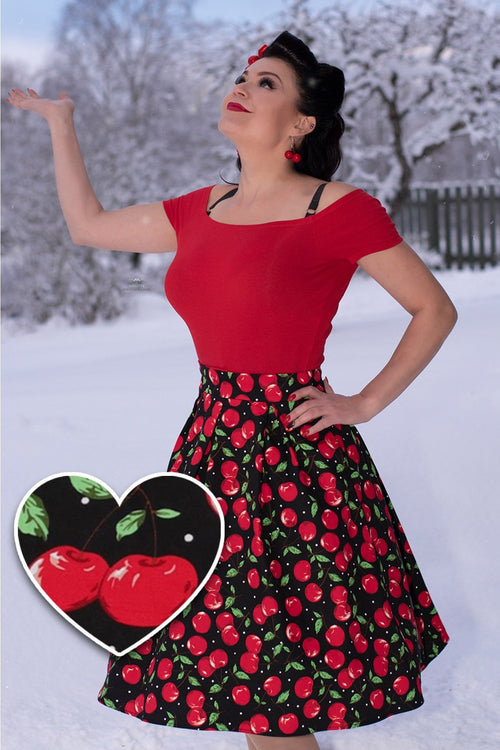 Carolyn Retro Cherry Swing Skirt