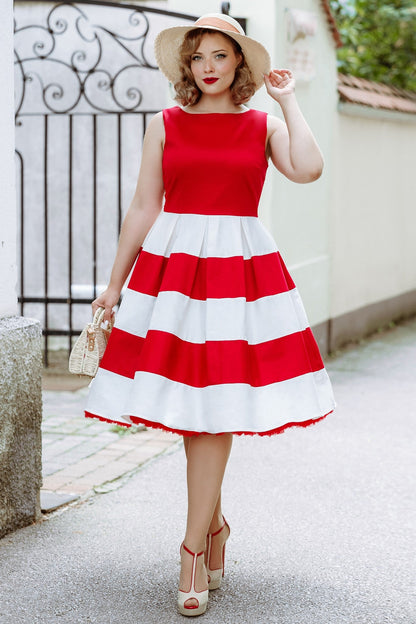 Anna 50's Red/White Striped Swing Dress