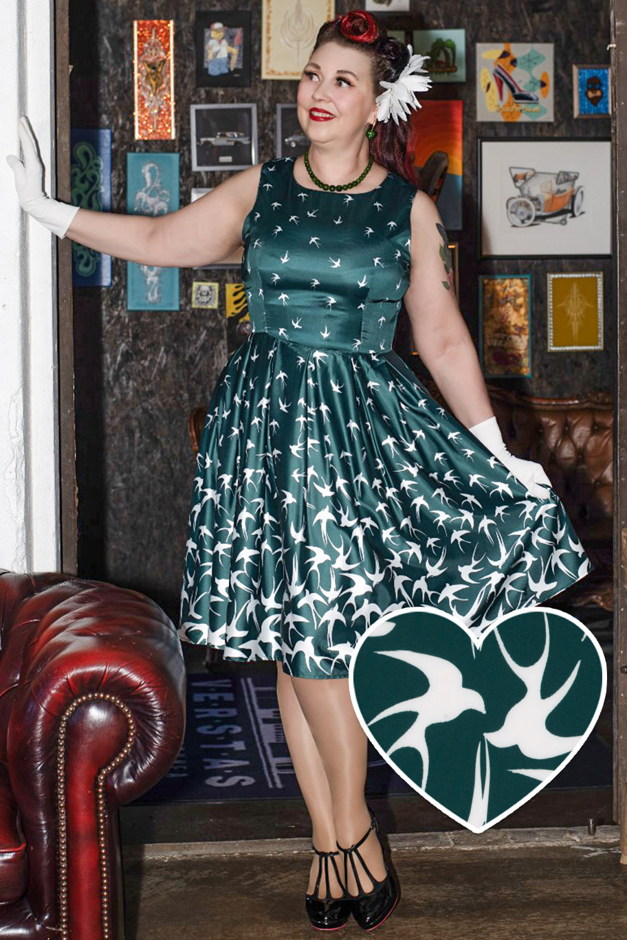 Annie Raising Bird Swing Dress in Green