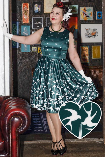 Annie Raising Bird Swing Dress in Green