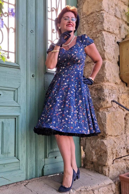 Claudia Meadow Navy Blue Cap Sleeved Dress