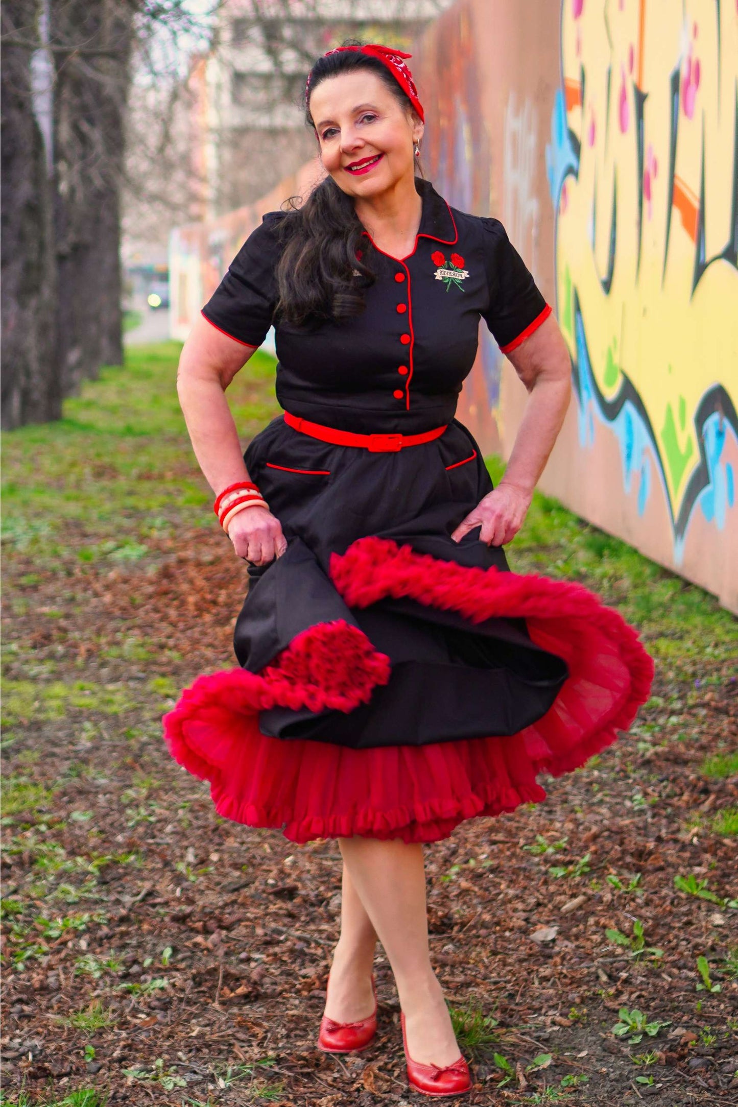 Mabel Rockabilly Shirt Dress With Rose Embroidery