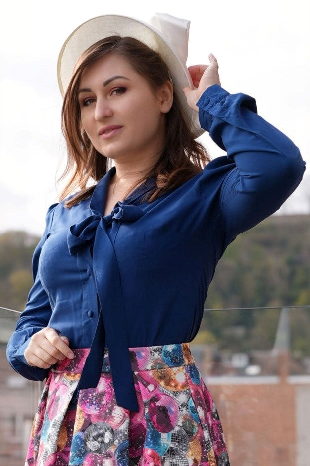 Margaret Long Sleeved Blouse In Royal Blue