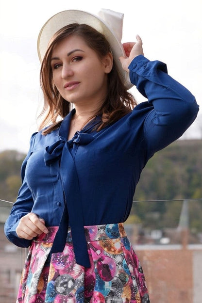 Margaret Long Sleeved Blouse In Royal Blue