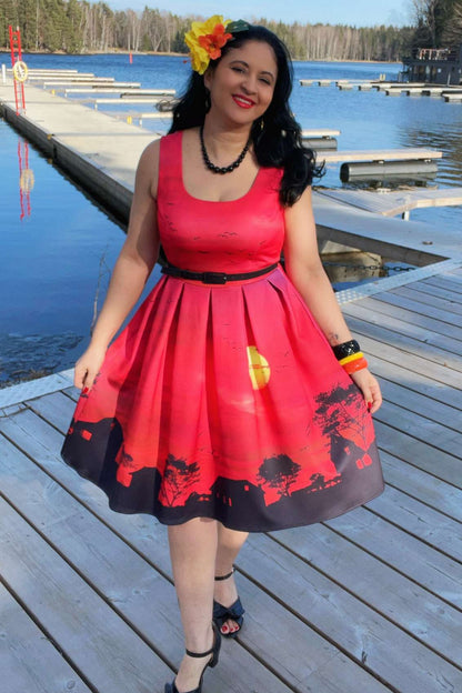 Amanda Red Sunset Flared Dress