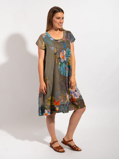 Marcoola dress in Khaki Birds