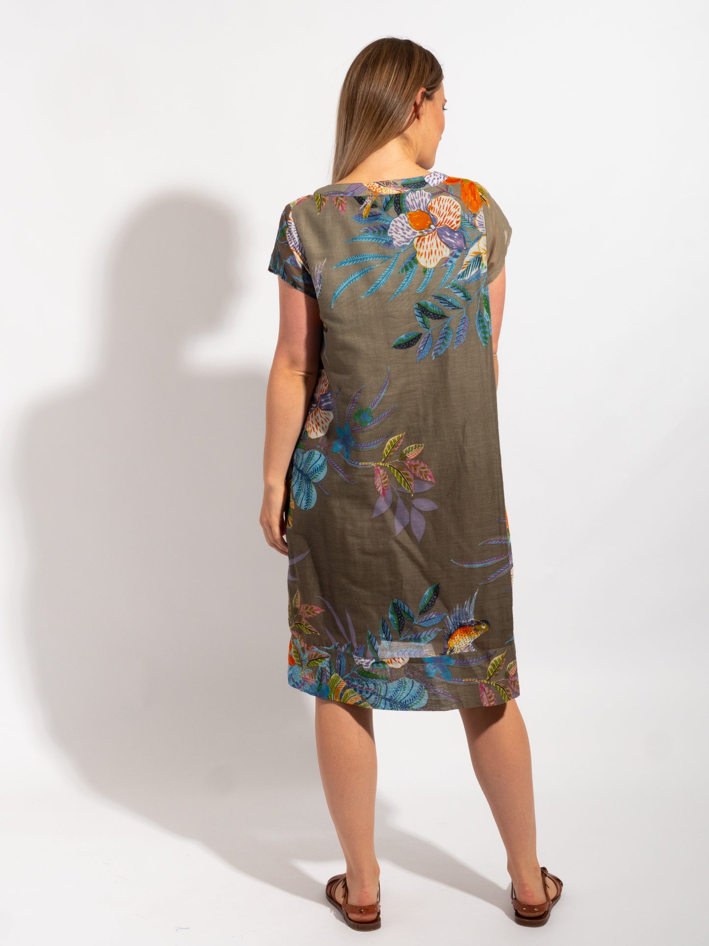 Marcoola dress in Khaki Birds