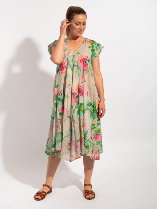 Maheno Dress in Beige Pink Pretty