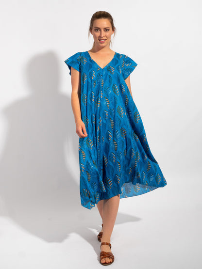 Maheno Dress in Blue Leaf
