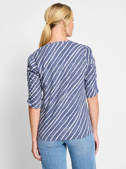 NZT Mixed Stripe Ruched Sleeve Tee